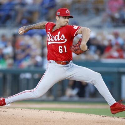 GLENDALE, ARIZONA - MARCH 4: Chase Petty #61 of the Cincinnati Reds delivers a pitch in the first inning during a spring training game against the Los Angeles Dodgers at Camelback Ranch on March 4, 2025 in Glendale, Arizona. (Photo by Brandon Sloter/Getty Images)