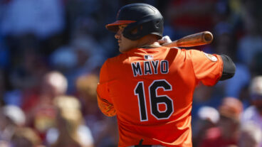 CLEARWATER, FLORIDA - MARCH 2: Coby Mayo #16 of the Baltimore Orioles waits for a pitch in the fourth inning during a spring training game against the Philadelphia Phillies at BayCare Ballpark on March 2, 2025 in Clearwater, Florida. (Photo by Brandon Sloter/Getty Images)