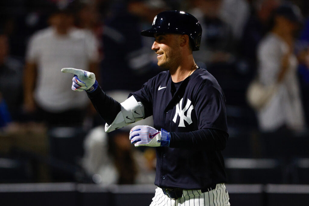 TAMPA, FLORIDA - FEBRUARY 28: Cody Bellinger #35 of the New York Yankees celebrates at home plate after hitting a solo home run in the first inning during a spring training game against the Toronto Blue Jays at George M. Steinbrenner Field on February 28, 2025 in Tampa, Florida. (Photo by Brandon Sloter/Getty Images)