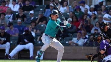 SCOTTSDALE, AZ - MARCH 2: Cole Young #92 of the Seattle Mariners bats during the game against the Colorado Rockies at Salt River Fields at Talking Stick on March 2, 2025 in Scottsdale, AZ. (Photo by Rob Leiter/MLB Photos via Getty Images)