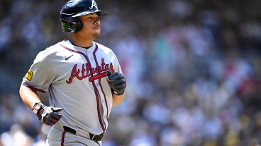 Drake Baldwin of the Atlanta Braves walks during the third inning against the San Diego Padres on Opening Day at Petco Park.