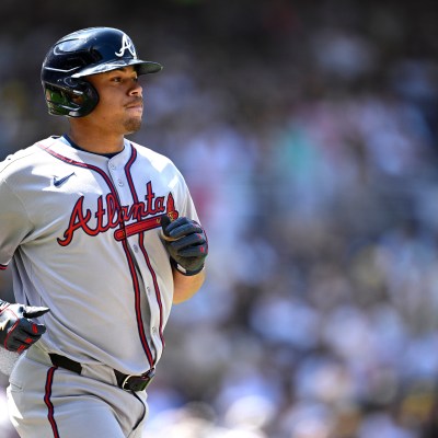 Drake Baldwin of the Atlanta Braves walks during the third inning against the San Diego Padres on Opening Day at Petco Park.