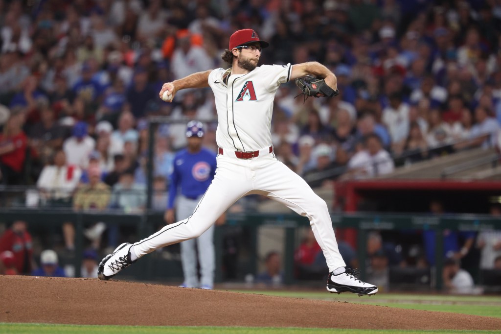 Zac Gallen #23 of the Arizona Diamondbacks pitches in the first inning during the game between the Chicago Cubs and the Arizona Diamondbacks at Chase Field.