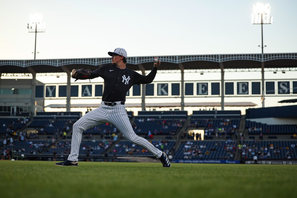 TAMPA, FL - MARCH 3: Max Fried #54 of the New York Yankees warms up during spring training at George M. Steinbrenner Field on March 3, 2025 in Tampa, Florida. (Photo by New York Yankees/Getty Images)