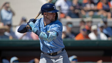 LAKELAND, FLORIDA - MARCH 12: Curtis Mead #25 of the Tampa Bay Rays bats during a spring training game against the Detroit Tigers at Publix Field at Joker Marchant Stadium on March 12, 2025 in Lakeland, Florida. (Photo by Mark Taylor/Getty Images)