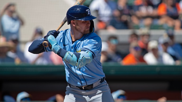 LAKELAND, FLORIDA - MARCH 12: Curtis Mead #25 of the Tampa Bay Rays bats during a spring training game against the Detroit Tigers at Publix Field at Joker Marchant Stadium on March 12, 2025 in Lakeland, Florida. (Photo by Mark Taylor/Getty Images)