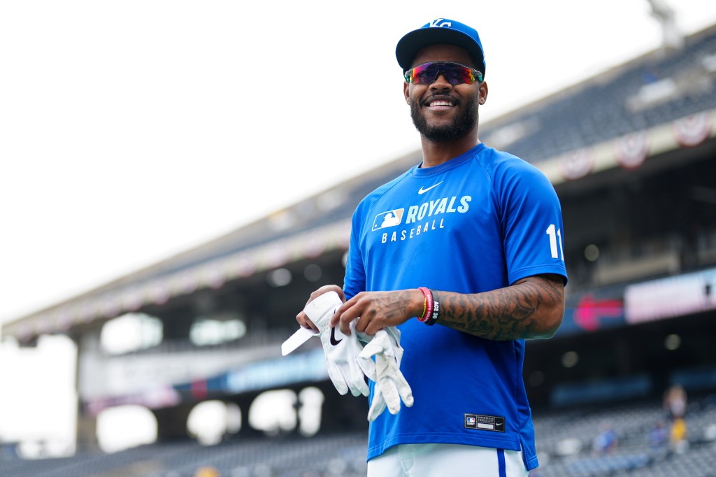 KANSAS CITY, MO - MARCH 27: Maikel Garcia #11 of the Kansas City Royals looks on prior to the game between the Cleveland Guardians and the Kansas City Royals at Kauffman Stadium on Thursday, March 27, 2025 in Kansas City, Missouri. (Photo by Daniel Shirey/MLB Photos via Getty Images)