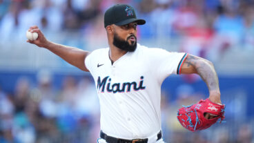 Sandy Alcantara of the Miami Marlins throws a pitch during the first inning against the Pittsburgh Pirates on Opening Day at loanDepot park.