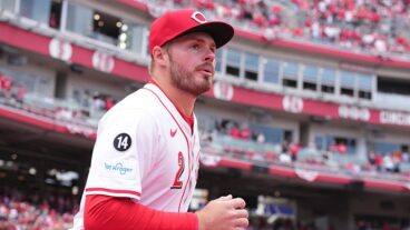 Gavin Lux of the Cincinnati Reds takes the field prior to a game against the San Francisco Giants on Opening Day at Great American Ball Park.