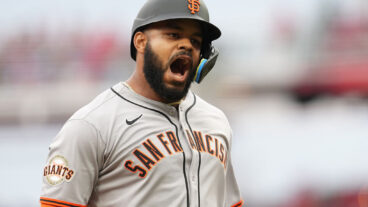 CINCINNATI, OHIO - MARCH 27: Heliot Ramos #17 of the San Francisco Giants reacts after hitting a home run during the fourth inning against the Cincinnati Reds on Opening Day at Great American Ball Park on March 27, 2025 in Cincinnati, Ohio. (Photo by Jeff Dean/Getty Images)