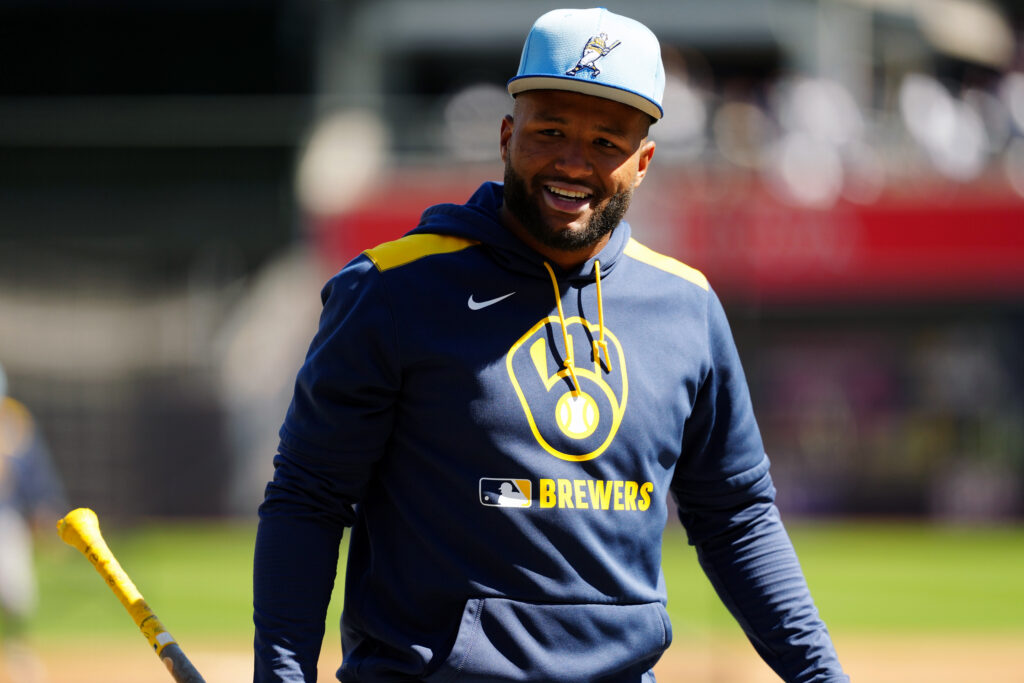 NEW YORK, NY - MARCH 27:  Jackson Chourio #11 of the Milwaukee Brewers looks on during batting practice prior to the game between the Milwaukee Brewers and the New York Yankees at Yankee Stadium on Thursday, March 27, 2025 in New York, New York. (Photo by Mary DeCicco/MLB Photos via Getty Images)