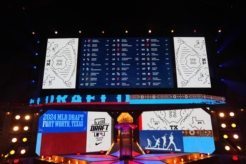 FORT WORTH, TX - JULY 14: A general view of the stage during the 2024 MLB Draft presented by Nike at Cowtown Coliseum on Sunday, July 14, 2024 in Fort Worth, Texas. (Photo by Daniel Shirey/MLB Photos via Getty Images)