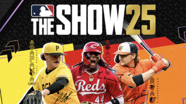 The cover for MLB The Show 25, featuring Paul Skenes, Elly De La Cruz, and Gunnar Henderson.