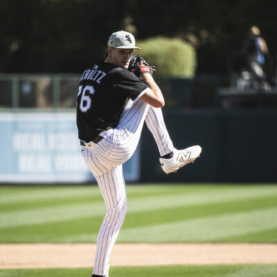 GLENDALE, ARIZONA - FEBRUARY 26:Noah Schultz #76 of the Chicago White Sox pitches during a spring training game against the San Diego Padres at Camelback Ranch on February 26, 2025 in Glendale, Arizona. (Photo by Matt Thomas/San Diego Padres/Getty Images)