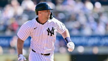 TAMPA, FLORIDA - FEBRUARY 21: Paul Goldschmidt #48 of the New York Yankees runs to third base after hitting a double in the first inning against the Tampa Bay Rays during a Grapefruit League spring training game at George M. Steinbrenner Field on February 21, 2025 in Tampa, Florida. (Photo by Julio Aguilar/Getty Images)