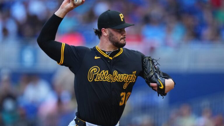MIAMI, FLORIDA - MARCH 27: Paul Skenes #30 of the Pittsburgh Pirates throws a pitch during the first inning against the Miami Marlins on Opening Day at loanDepot park on March 27, 2025 in Miami, Florida. (Photo by Rich Storry/Getty Images)
