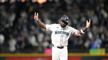 SEATTLE, WA - MARCH 27: Randy Arozarena #56 of the Seattle Mariners reacts after hitting a two-run home run in the top of the eighth inning during the game between the Athletics and the Seattle Mariners at T-Mobile Park on Thursday, March 27, 2025 in Seattle, Washington. (Photo by Rod Mar/MLB Photos via Getty Images)