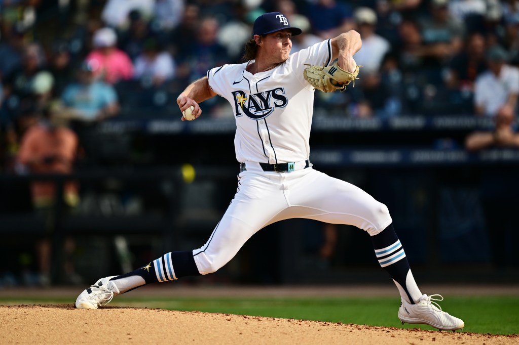 Ryan Pepiot of the Tampa Bay Rays delivers a pitch in the fifth inning against the Colorado Rockies during the MLB home opener at George M. Steinbrenner Field.