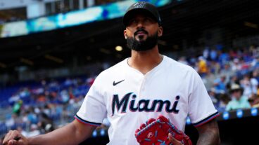 Sandy Alcantara of the Miami Marlins takes the field prior to a game against the Pittsburgh Pirates on Opening Day at loanDepot Park.