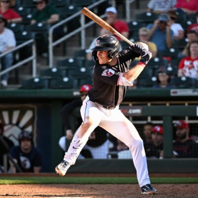 GOODYEAR, ARIZONA - FEBRUARY 25, 2025: Travis Bazzana #37 of the Cleveland Guardians bats during the ninth inning of a spring training game against the Milwaukee Brewers at Goodyear Ballpark on February 25, 2025 in Goodyear, Arizona. (Photo by David Durochik/Diamond Images via Getty Images)