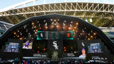 A general view of the stage as Grant Taylor is announced as a second round pick by the Chicago White Sox during the MLB Draft presented by Nike at Lumen Field.