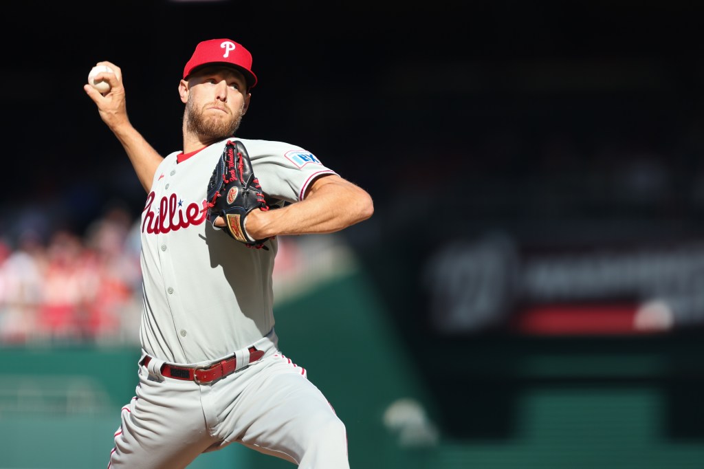 Zack Wheeler of the Philadelphia Phillies pitches during the game between the Philadelphia Phillies and the Washington Nationals at Nationals Park.