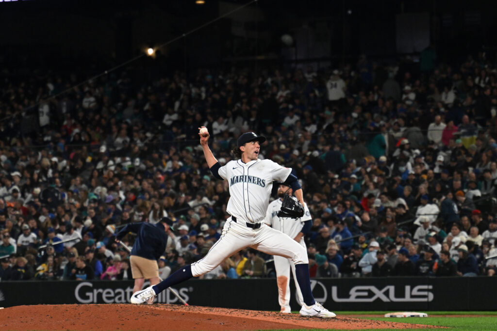 SEATTLE, WA - MARCH 27: Logan Gilbert #36 of the Seattle Mariners pitches during the game between the Athletics and the Seattle Mariners at T-Mobile Park on Thursday, March 27, 2025 in Seattle, Washington. (Photo by Rod Mar/MLB Photos via Getty Images)