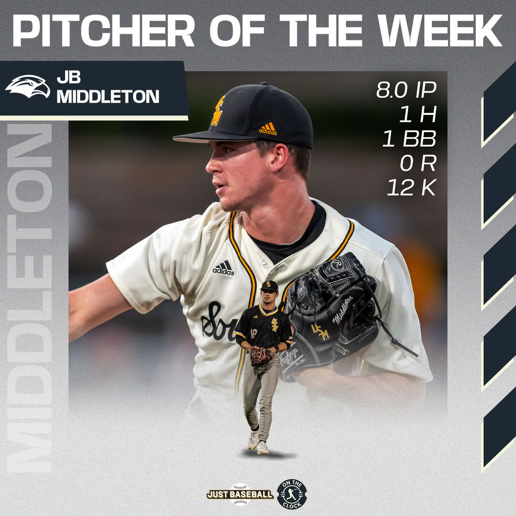 College baseball roundup Pitcher of the Week - RHP JB Middleton, Southern Miss