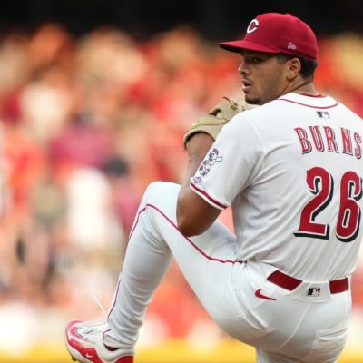CINCINNATI, OHIO - JUNE 24: Chase Burns #26 of the Cincinnati Reds seen in action during the game against the New York Yankees at Great American Ball Park on June 24, 2025 in Cincinnati, Ohio. This was Burns' MLB Debut. (Photo by Jason Mowry/Getty Images)