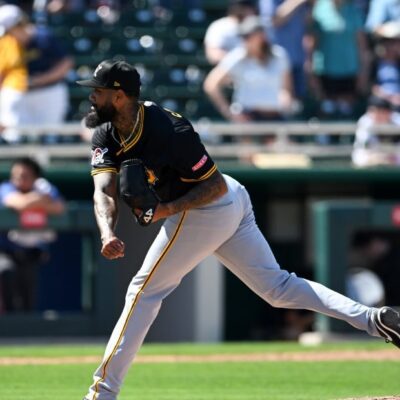 Dennis Santana of the Pittsburgh Pirates throws a pitch during the seventh inning of a spring training game against the Minnesota Twins at Lee Health Sports Complex.