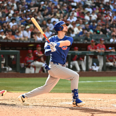 Kyle Tucker #30 of the Chicago Cubs hits a three run home run against the Arizona Diamondbacks during the eighth inning at Chase Field.