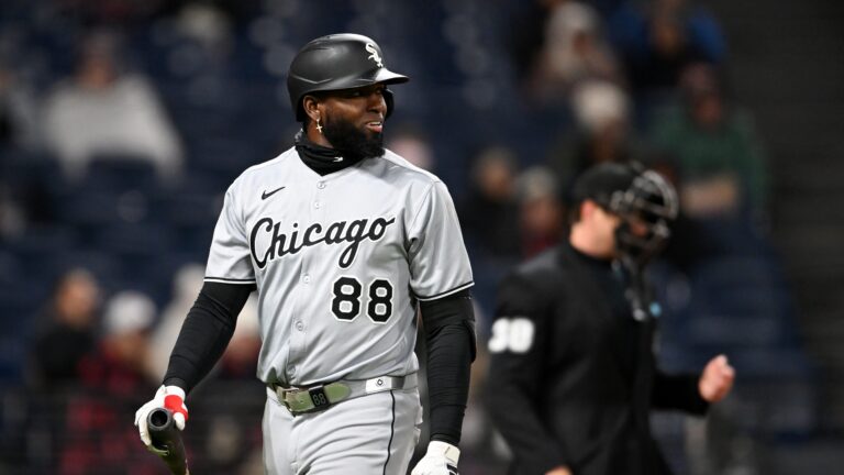 CLEVELAND, OHIO - APRIL 09: Luis Robert Jr. #88 of the Chicago White Sox reacts after striking out during the ninth inning against the Cleveland Guardians at Progressive Field on April 09, 2025 in Cleveland, Ohio. (Photo by Nick Cammett/Diamond Images via Getty Images)