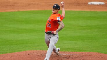 KANSAS CITY, MISSOURI - APRIL 27: Hunter Brown #58 of the Houston Astros pitches against the Kansas City Royals during the third inning at Kauffman Stadium on April 27, 2025 in Kansas City, Missouri. (Photo by Kyle Rivas/Getty Images)
