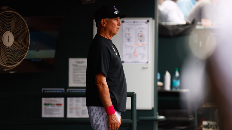 DENVER, CO - MAY 11: Manager Bud Black of the Colorado Rockies looks on from the dugout in the seventh inning against the San Diego Padres at Coors Field on May 11, 2025 in Denver, Colorado. (Photo by Justin Edmonds/Getty Images)