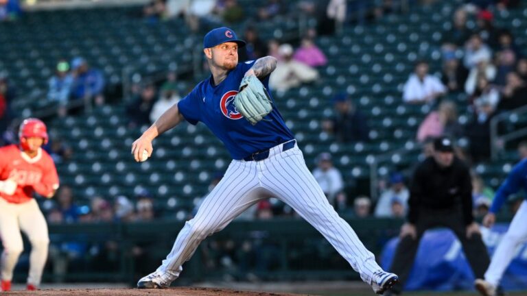 MESA, ARIZONA - MARCH 15, 2025: Cade Horton #70 of the Chicago Cubs throws a pitch during the first inning of a spring training Spring Breakout game against the Los Angeles Angels at Sloan Park on March 15, 2025 in Mesa, Arizona. (Photo by David Durochik/Diamond Images via Getty Images)