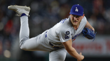 Ben Casparius of the Los Angeles Dodgers throws a pitch in the sixth inning against the Washington Nationals at Nationals Park.