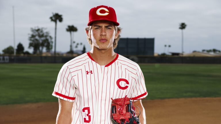 CORONA, CALIFORNIA - APRIL 23: Billy Carlson #3 of Corona High School Panthers poses for a portrait at Corona High School on April 23, 2025 in Corona, California. (Photo by Ric Tapia/Getty Images)