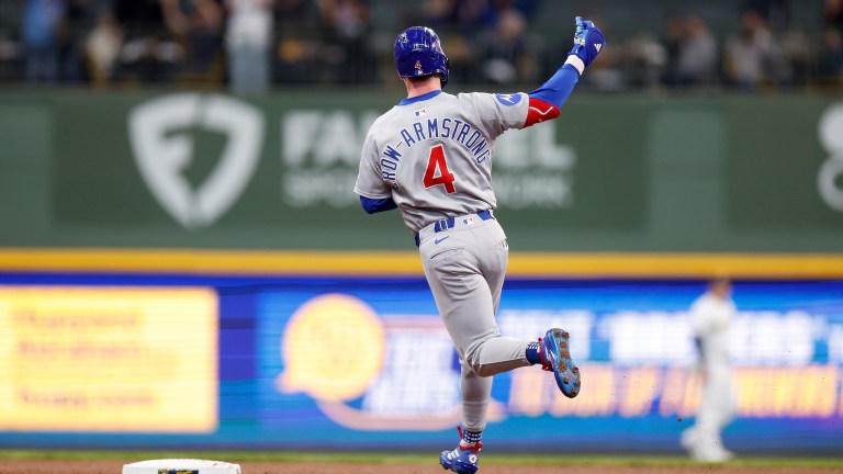 MILWAUKEE, WISCONSIN - MAY 03: Pete Crow-Armstrong #4 of the Chicago Cubs runs toward second base after hitting a three run homer in the fourth inning against the Milwaukee Brewers at American Family Field on May 03, 2025 in Milwaukee, Wisconsin. (Photo by John Fisher/Getty Images)