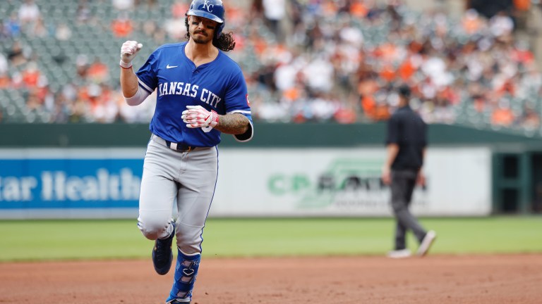 BALTIMORE, MD - MAY 04: Jonathan India #6 of the Kansas City Royals rounds the bases after hitting a home run during the game between the Kansas City Royals and the Baltimore Orioles at Oriole Park at Camden Yards on Sunday, May 4, 2025 in Baltimore, Maryland. (Photo by Alyssa Howell/MLB Photos via Getty Images)