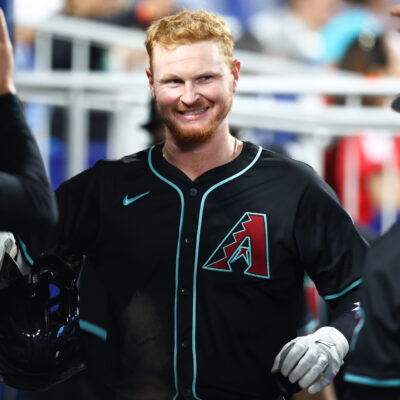 Pavin Smith #26 of the Arizona Diamondbacks celebrates after hitting a home run against the Miami Marlins in the sixth inning of the game at loanDepot park on April 16, 2025 in Miami, Florida. (Photo by Megan Briggs/Getty Images)