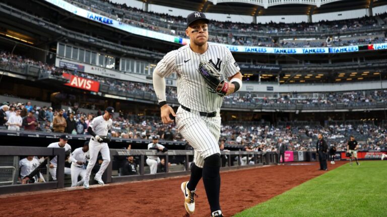 NEW YORK, NY - JUNE 16: Aaron Judge #99 of the New York Yankees takes the field before the game against the Los Angeles Angels at Yankee Stadium on June 16, 2025 in New York, New York. (Photo by New York Yankees/Getty Images)