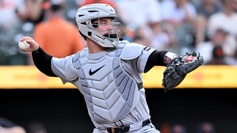 BALTIMORE, MARYLAND - JUNE 12: Dillon Dingler #13 of the Detroit Tigers throws the ball to second base against the Baltimore Orioles at Oriole Park at Camden Yards on June 12, 2025 in Baltimore, Maryland. (Photo by G Fiume/Getty Images)