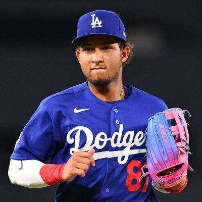 LOS ANGELES, CA - MARCH 24: Los Angeles Dodgers outfielder Eduardo Quintero looks on during the MLB Spring Training game between the Los Angeles Angels and the Los Angeles Dodgers on March 24, 2026 at Dodger Stadium in Los Angeles, CA. (Photo by Brian Rothmuller/Icon Sportswire via Getty Images)