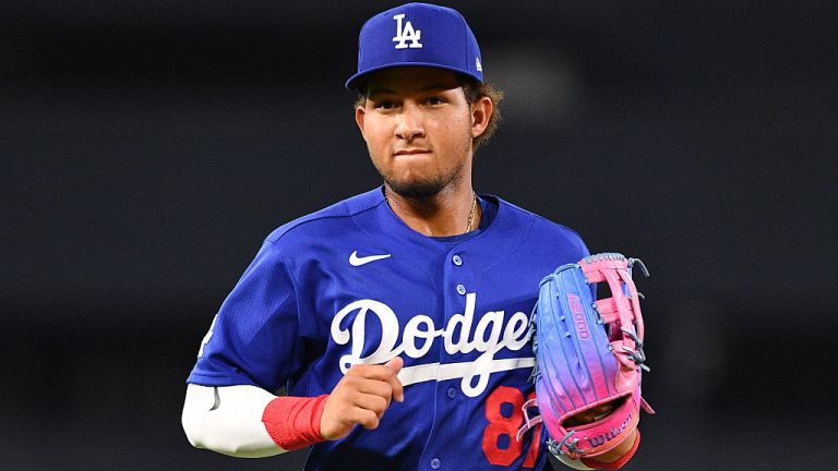 LOS ANGELES, CA - MARCH 24: Los Angeles Dodgers outfielder Eduardo Quintero looks on during the MLB Spring Training game between the Los Angeles Angels and the Los Angeles Dodgers on March 24, 2026 at Dodger Stadium in Los Angeles, CA. (Photo by Brian Rothmuller/Icon Sportswire via Getty Images)