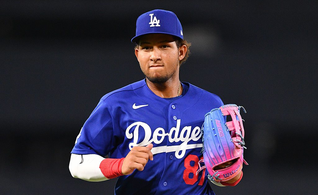 LOS ANGELES, CA - MARCH 24: Los Angeles Dodgers outfielder Eduardo Quintero looks on during the MLB Spring Training game between the Los Angeles Angels and the Los Angeles Dodgers on March 24, 2026 at Dodger Stadium in Los Angeles, CA. (Photo by Brian Rothmuller/Icon Sportswire via Getty Images)