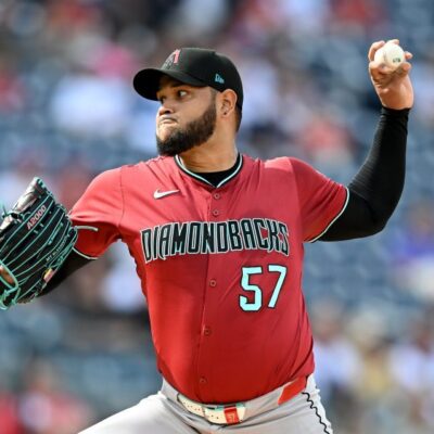 WASHINGTON, DC - APRIL 05: Eduardo Rodriguez #57 of the Arizona Diamondbacks pitches in the first inning against the Washington Nationals at Nationals Park on April 05, 2025 in Washington, DC. (Photo by Greg Fiume/Getty Images)