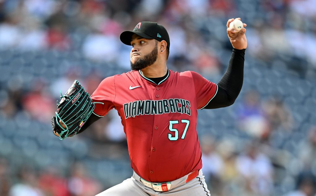 WASHINGTON, DC - APRIL 05: Eduardo Rodriguez #57 of the Arizona Diamondbacks pitches in the first inning against the Washington Nationals at Nationals Park on April 05, 2025 in Washington, DC. (Photo by Greg Fiume/Getty Images)