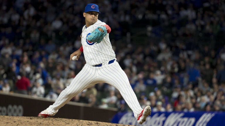 CHICAGO, IL - MAY 6: Daniel Palencia of the Chicago Cubs pitches in a game against the San Diego Padres at Wrigley Field on May 6, 2024 in Chicago, Illinois. (Photo by Matt Dirksen/Chicago Cubs/Getty Images)