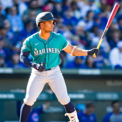 MESA, ARIZONA - MARCH 08: Harry Ford #72 of the Seattle Mariners bats during the first inning of a Spring Training game against the Chicago Cubs at Sloan Park on March 08, 2025 in Mesa, Arizona. (Photo by John E. Moore III/Getty Images)
