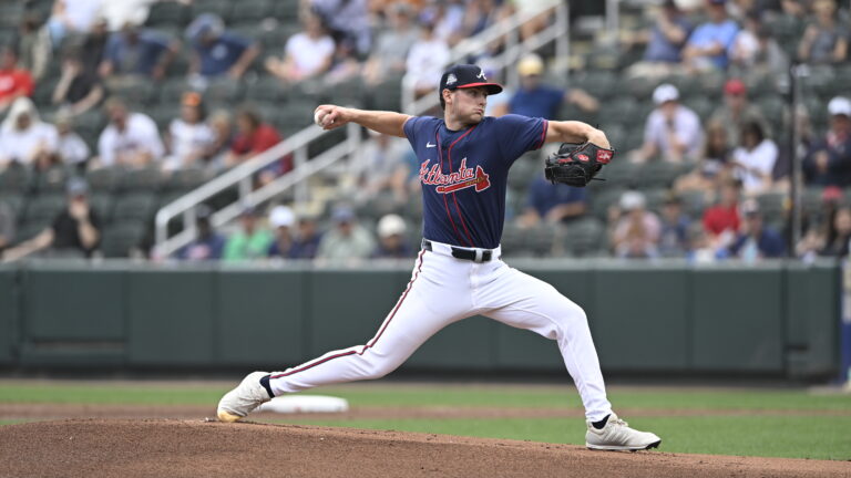 VENICE, FLORIDA - MARCH 16, 2025: JR Ritchie #80 of the Atlanta Braves throws a pitch during the first inning of a spring training Spring Breakout game against the Detroit Tigers at CoolToday Park on March 16, 2025 in Venice, Florida. (Photo by George Kubas/Diamond Images via Getty Images)